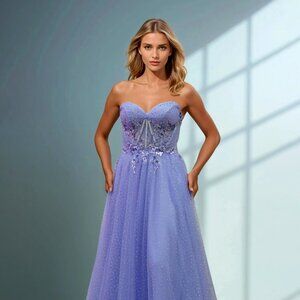 NFS Strapless A-Line Formal Gown w/Boned Bodice & Rhinestones Embroidery JT2641G
